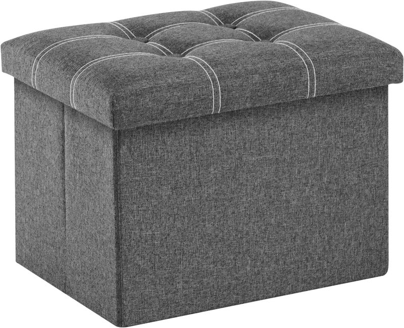 AAGNA Home Foldable Storage Ottoman Long Shoes Sofa Bench Fabric Linen Footrest Stool for Laundry Storage Space End Bed Storage Seat Toys Storage Organizer Bin Box Grey 17X13X13 CM - Image 1