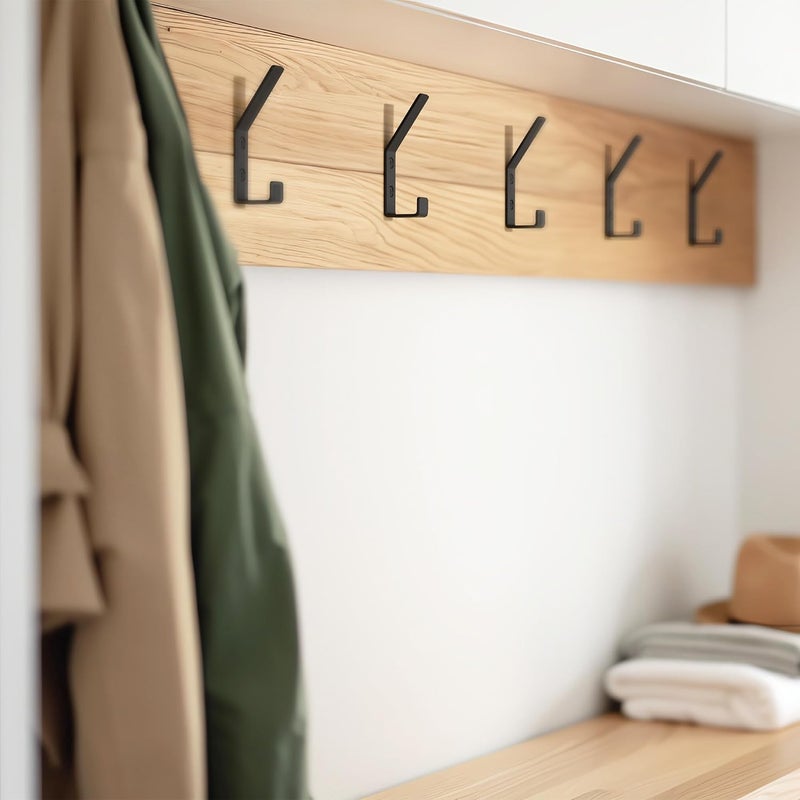 KIBAGA Decorative Coat Hooks For Wall Mount Set of 5 - Stylish and Sturdy Black Metal Double Hooks Are Perfect To Hang Your Jackets, Towels Or Hats - A Modern Addition To Any Farmhouse or Minimal Home  Decor - Image 5