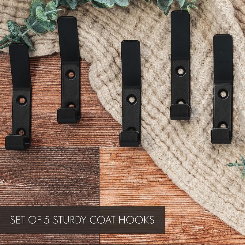 KIBAGA Decorative Coat Hooks For Wall Mount Set of 5 - Stylish and Sturdy Black Metal Double Hooks Are Perfect To Hang Your Jackets, Towels Or Hats - A Modern Addition To Any Farmhouse or Minimal Home  Decor - Image 4