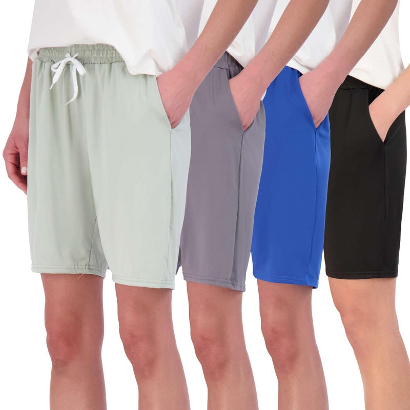 Real Essentials 4 Pack Womens DryFit Athletic 7 Bermuda Long High Waisted Running Shorts Available in Plus Size Set 5 M Pack of 4