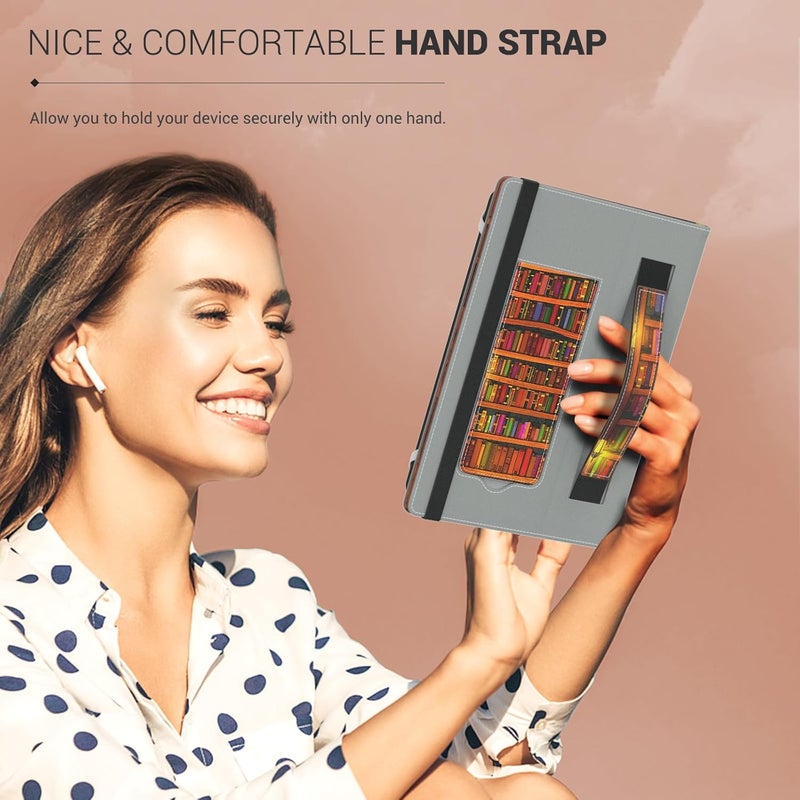 MoKo Universal Case for 6 6.8 7 Inch Protective Case with Hand Strap & Adjustable Stand for Kobo Clara 2E/Fire Tablet/Kindle/Kobo/Voyaga/Lenovo/Sony Kindle eBooks E-Reader Tablet, Retro Library - Image 4