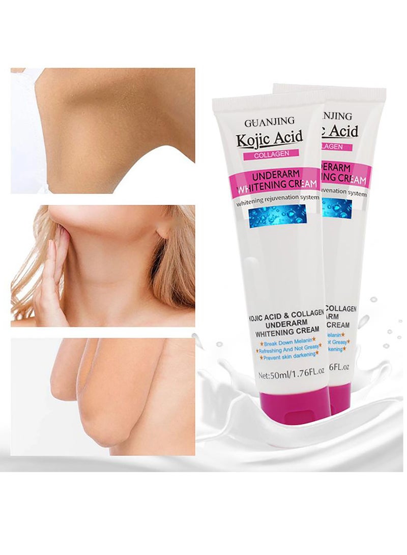 GUANJING Underarm Whitening Cream 50ml Kojic Acid Skin Lightening Cream,Intimate Area Dark Spot Remover Armpit,Knees,Legs and Inner Thigh Cream for Acanthosis Nigricans,Non-Greasy Dark Spot Corrector Underarm Cream - Image 4