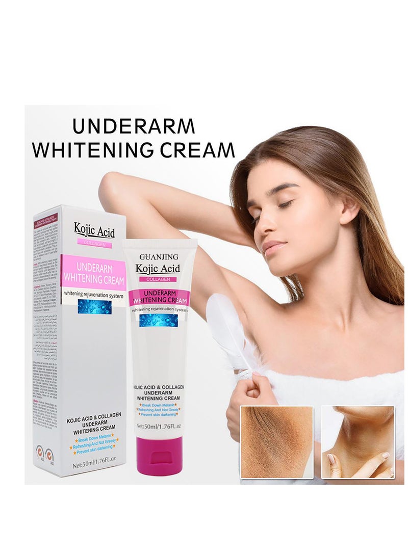 GUANJING Underarm Whitening Cream 50ml Kojic Acid Skin Lightening Cream,Intimate Area Dark Spot Remover Armpit,Knees,Legs and Inner Thigh Cream for Acanthosis Nigricans,Non-Greasy Dark Spot Corrector Underarm Cream - Image 2