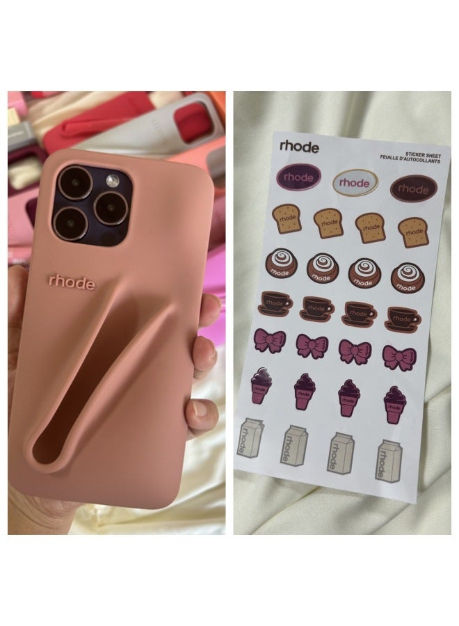 Rhode Sticker Hailey Lipstick Silicone Suitable For Iphone13/14/15Pro Max Apple 16-Color:Guava Piz Shell Highest Version + Packaging + Strawberry Stickers-Applicable Models:iPhone16plus