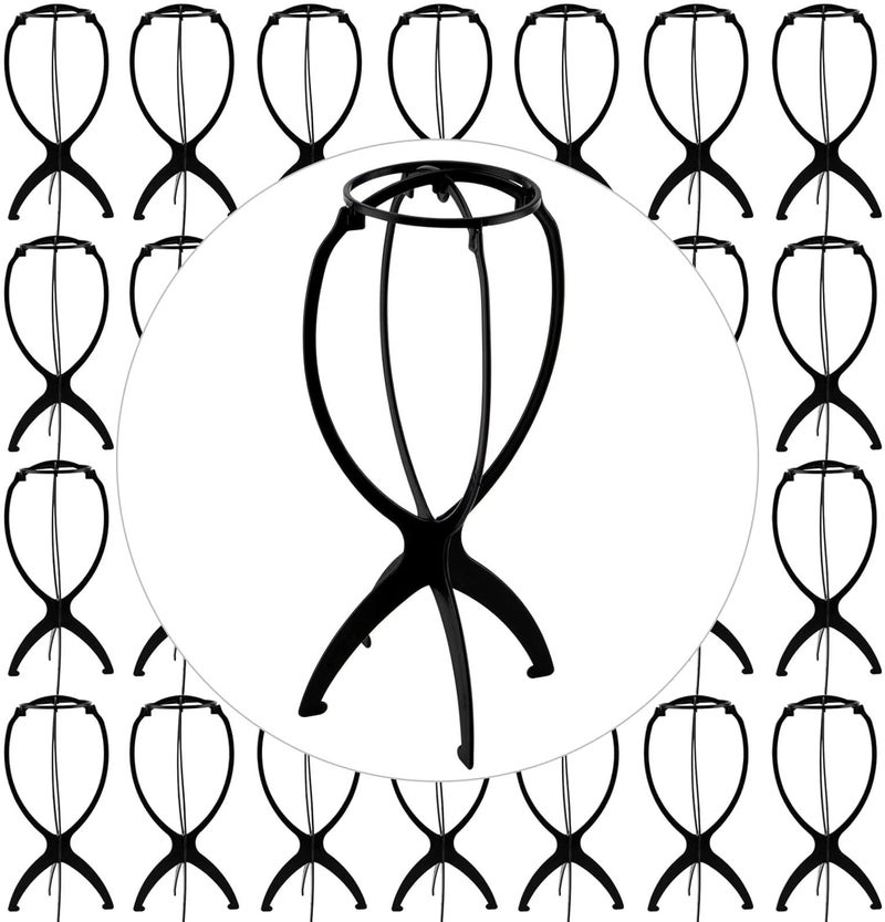 JAPCHET 30 Pack Plastic Wig Stands 142 Inch Portable Folding Wig Stand Black Wig Holder Trave Wig Display Stand for Multiple Wigs Hats