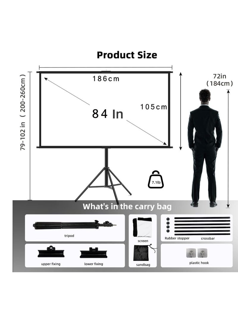 Generic Projector Screen with Stand, 84 Inch Movie Screen, 16:9 4K HD Projection Screen for Indoor Outdoor, Projector Screen and Stand with Bag for Home Theater Backyard Cinema (84")  - Image 2