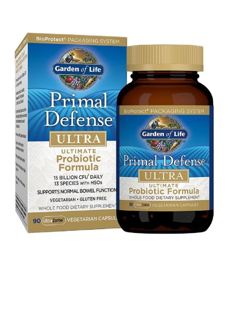 Garden of Life Primal Defense Ultra Ultimate Probiotic Formula - 15 Billion CFU and 13 Strains of Probiotics Plus HSOs for Healthy Digestive Balance, Vegetarian and Gluten Free, 90 Capsules - Image 1
