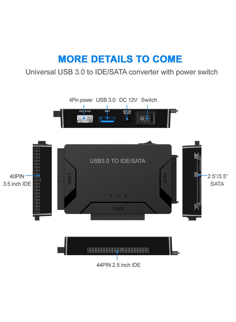 USB 3.0 to SATA IDE Hard Drive Reader/Adapter, Hard Drive Adapter Cable Converter for Universal 2.5/3.5 Inch SATA and IDE HDD, 2.5 Inch SSD, 5.25-Inch DVD-ROM/CD-ROM/CD-RW/DVD-RW/DVD+RW - Image 4