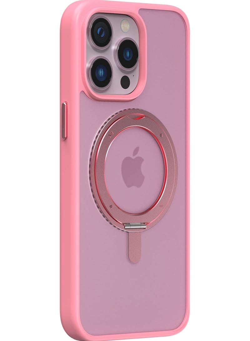 Momax Amour Magnetic for iPhone 15 PRO Case Cover with MagSafe with 360degree Rotatable Kickstand - Pink - Image 1
