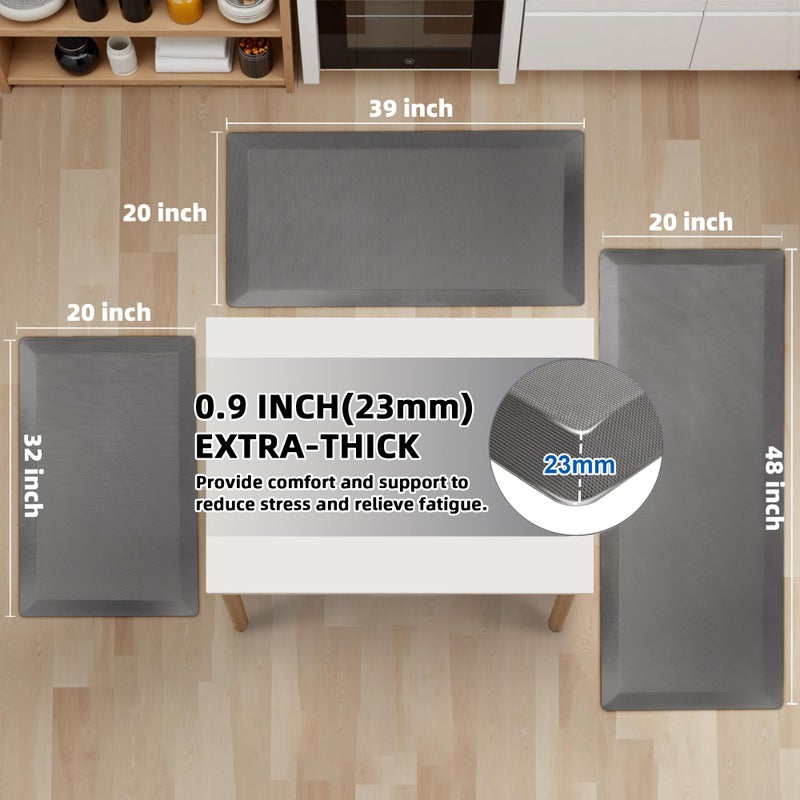 Tyrot Anti Fatigue Kitchen Mats for Floor, Grey 9/10 Extra Thick Cushioned Standing Desk Mat, Comfort Memory Foam Ergonomic Kitchen Rugs and Mats Non-Slip Waterproof for Office, Kitchen, Sink, 20" x 32" - Image 2