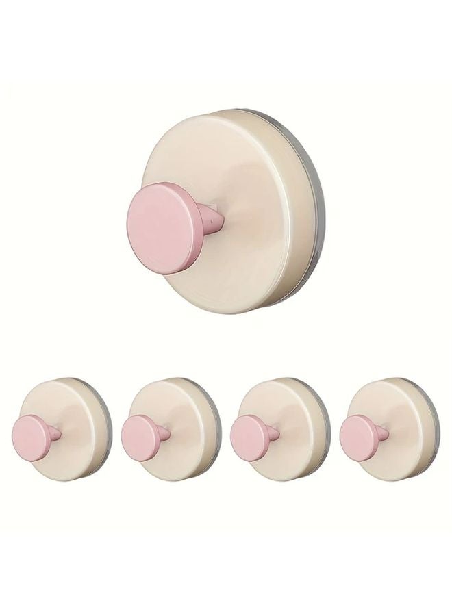 5Pcs Pink Strong Suction Cup Hooks No Drill Bathroom Kitchen Dual Use Removable - Image 1