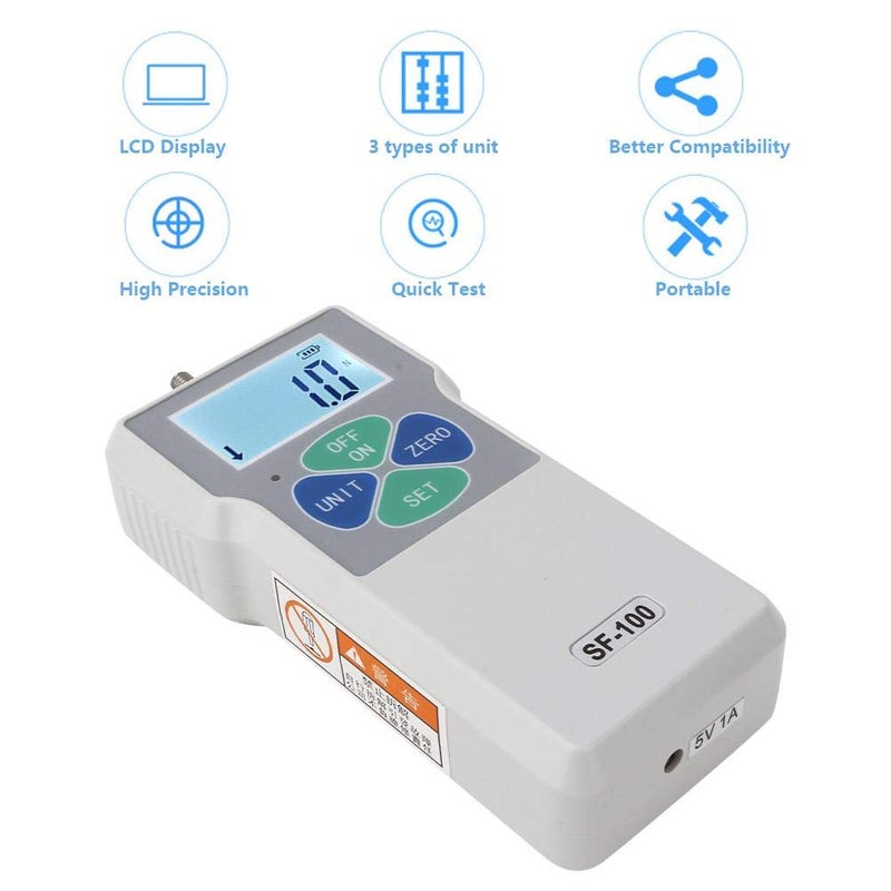klarako Digital Force Gauge Push,SF-100N Portable High Precision Digital Force Gauge Push and Pull Tester Dynamometer Force Gauge with Large LCD Display for Lab Force Test Destructive (US Plug) - Image 2