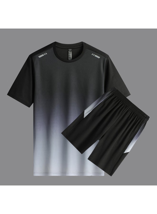 Loquat Plus Size Loose Swimsuit Men's Suit Swimming Trunks Quick-drying Top Sun-proof Boys Swimsuit Hot Spring Adult Older Children-Color:Black And Gray Two-piece Set- - Image 1