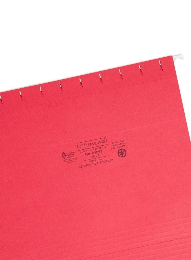 Smead Colored Hanging File Folder with Tab, 1/5-Cut Adjustable Tab, Letter Size, Red, 25 per Box (64067) - Image 3