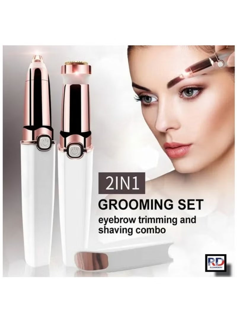 The Moekin 2-in-1 eyebrow and facial hair removal device is designed for women and is painless. It's about the size of a lipstick and can be used to remove hair from the face, hands, underarms, legs, and bikini area. - Image 3