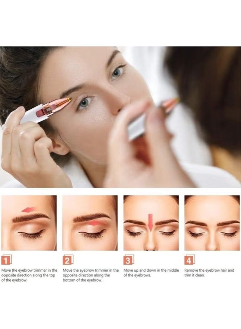 The Moekin 2-in-1 eyebrow and facial hair removal device is designed for women and is painless. It's about the size of a lipstick and can be used to remove hair from the face, hands, underarms, legs, and bikini area. - Image 4