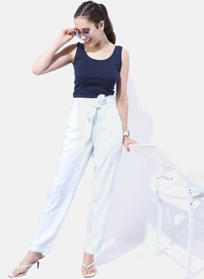 مرفوعة Women Tapered Solid High-Rise Pants