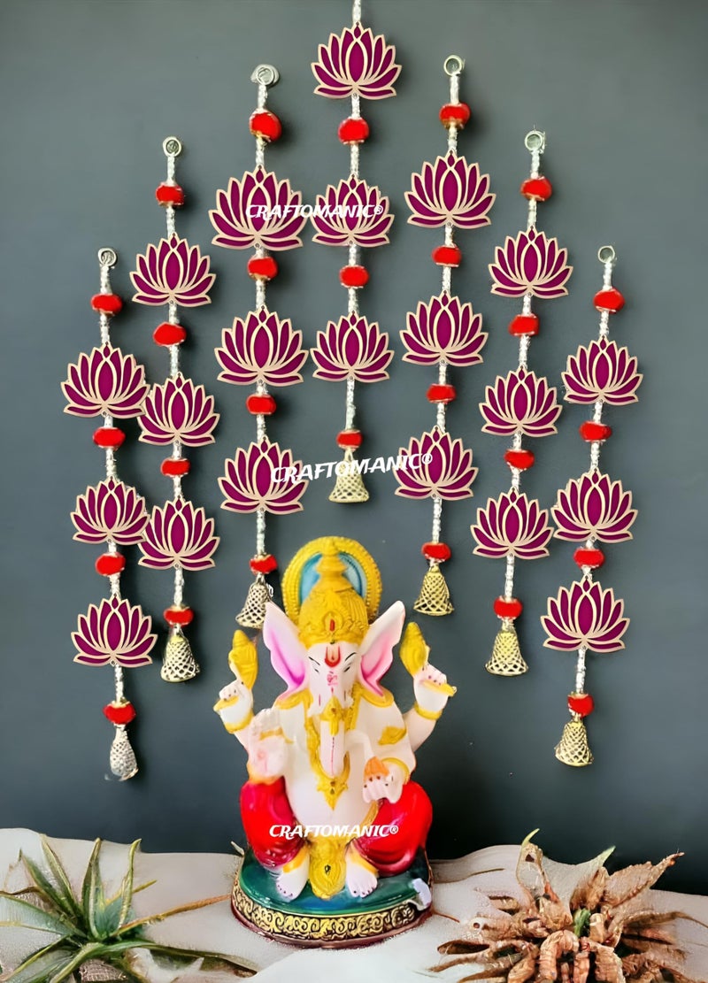 Craftomanic® Handmade Wall Decor Lotus with Hangings for Home Decor,Diwali Decor,Wedding and All Festival Decor | Lotus Hangings for Home Decoration (LOTUSLINEBELL) - Image 1