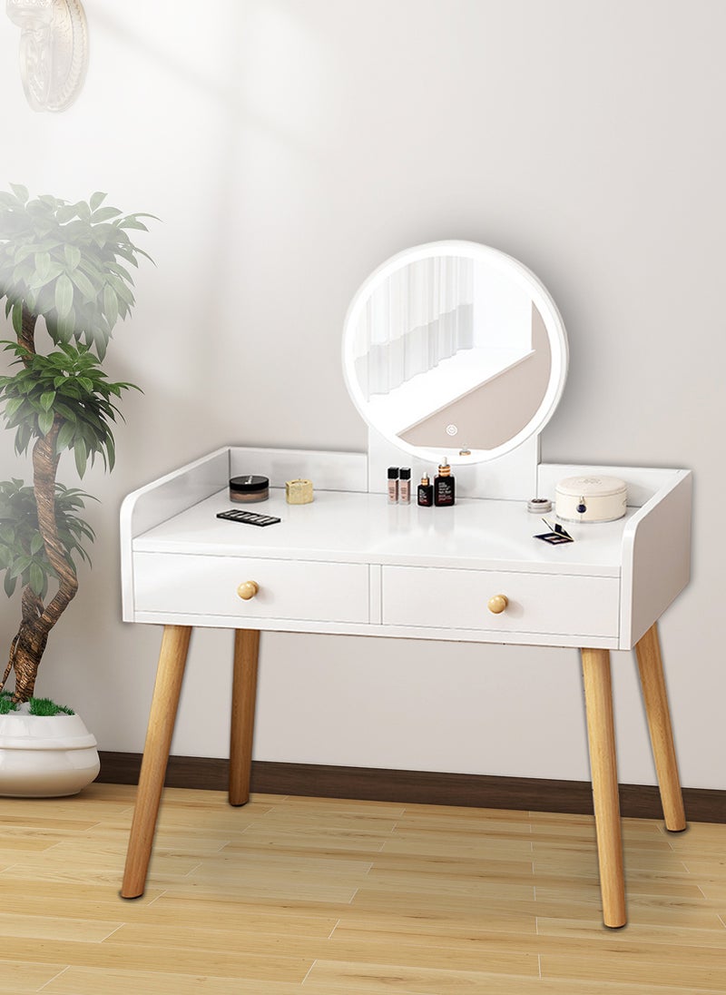 Sharpdo - Light Luxury Bedroom Furniture Dressing Table, Walnut Dressing Table Storage Cabinet with LED Makeup Mirror and 2 Drawers for Storage - Image 1