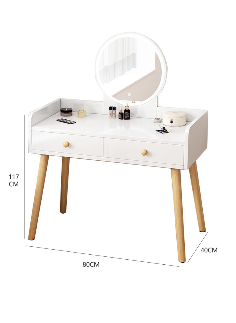 Sharpdo - Light Luxury Bedroom Furniture Dressing Table, Walnut Dressing Table Storage Cabinet with LED Makeup Mirror and 2 Drawers for Storage - Image 1