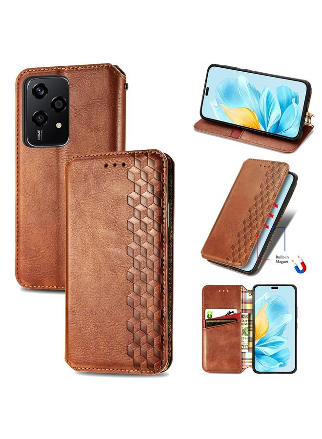 S-TOP Case For Honor 200 Lite Global Cubic Grid Pressed Magnetic Leather Phone Case - Image 1
