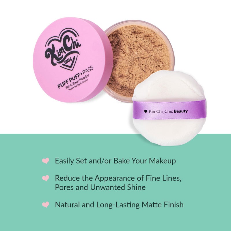 Kimchi Chic Beauty Puff Puff Pass Set and Bake Setting Powder for Makeup, Extra Fluffy Loose Face Powder Poof, Soft Natural Face Makeup for Uneven Skin Tone, 05 Suntan - Image 2