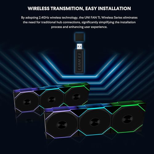 Lian Li UNI Fan TL Wireless 120-Single Pack (Reverse Blade)-2.4 GHz Wireless Signal ARGB Fan-Infinity Mirror-Daisy-Chain-Customizable Lighting-Controller NOT Included & Required - Black (12RTL1W1B) - Image 5