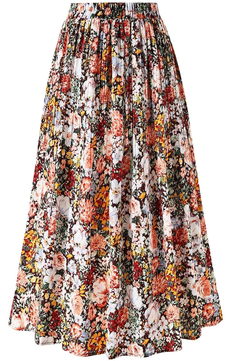 Basoteeuo Pleated Skirts for Women Chiffon Midi Long Length Trendy Summer High Waisted A Line Ladies Skirt Floral BZ04 XS - Image 4
