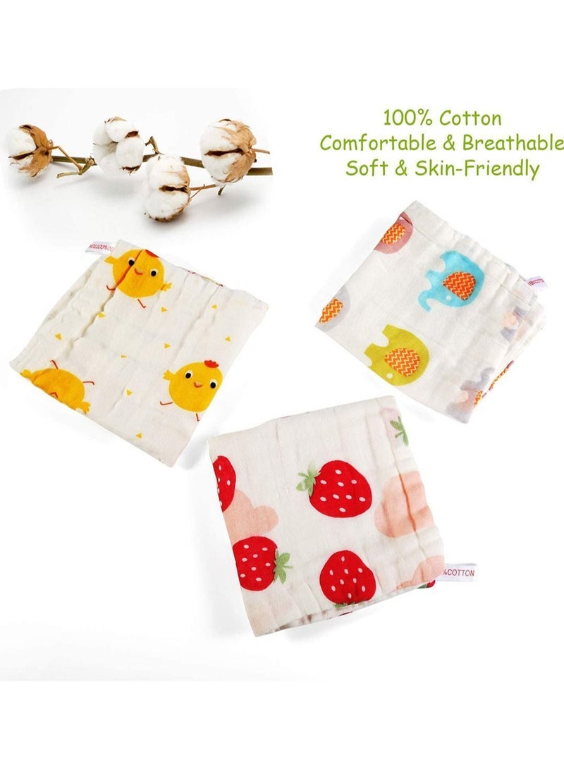 Y&D 10Pcs Muslin Washcloths Cotton Natural Baby Towels with Printed Design Soft Newborn Towel for Sensitive Skin - Image 5