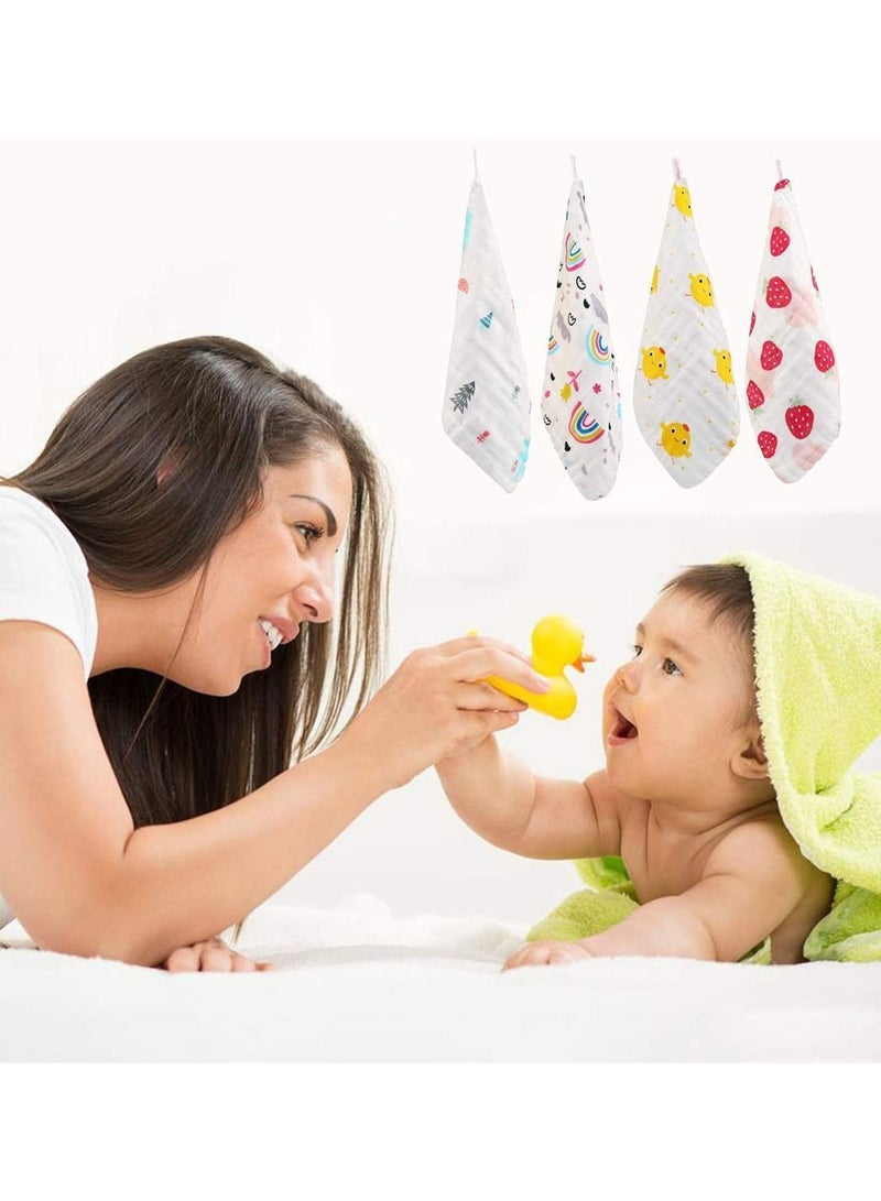 Y&D 10Pcs Muslin Washcloths Cotton Natural Baby Towels with Printed Design Soft Newborn Towel for Sensitive Skin - Image 3