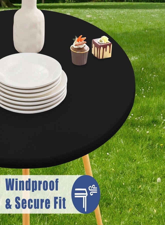 Moosfor Round Spandex Tablecloth, Elastic Fitted Waterproof Tablecloths for 31"-35" Tables, Stretch Washable Picnic Table Cover for Camping, Dining, Indoor and Outdoor, Black - Image 3