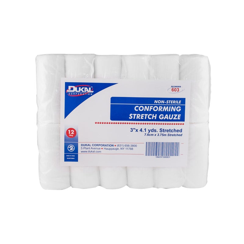 Dukal-603 Conforming Stretch Gauze, Non-Sterile, 3" W x 4.1 yd. L (12 Bags of 8) (Pack of 96) - Image 2