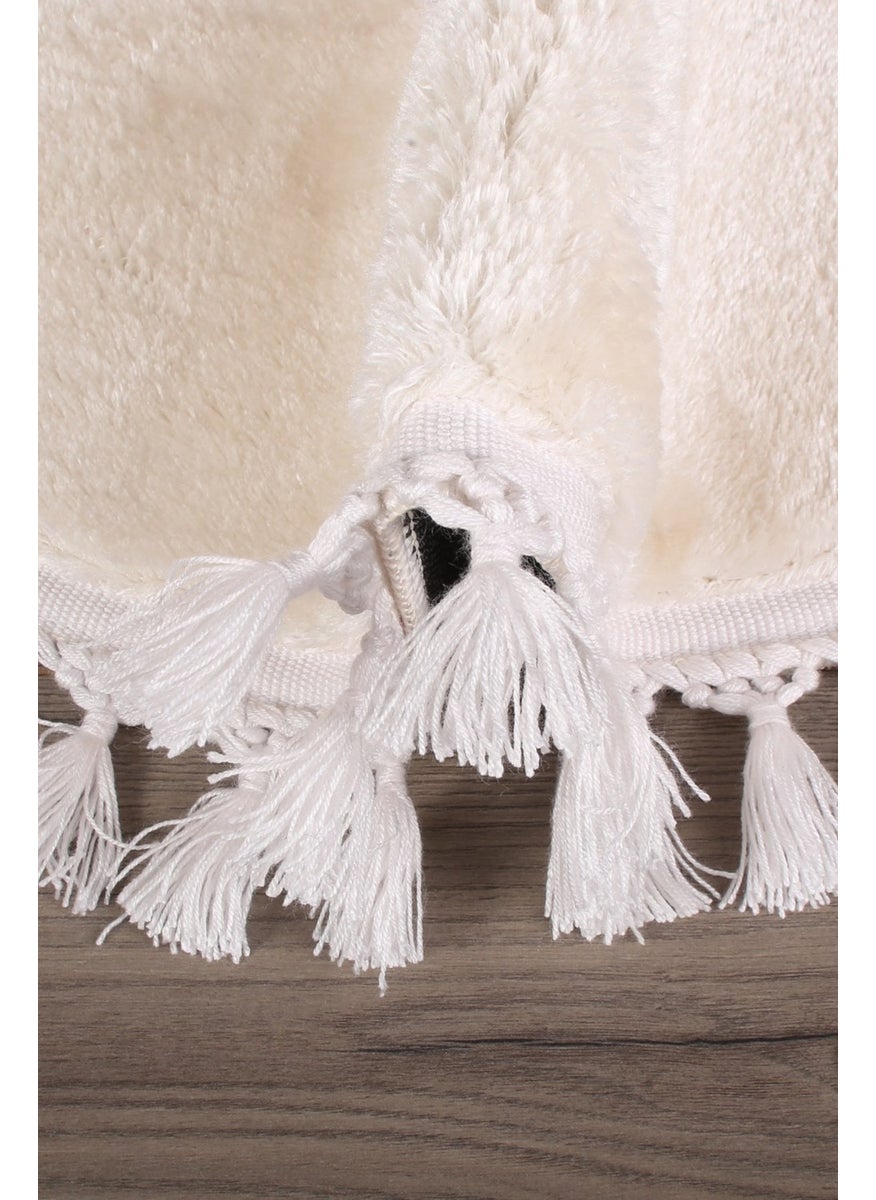 Bonny Home Relax Cream Round 120X120 cm Pompom Fringed Non-Slip Based Machine Washable Bath Mat  - Image 3