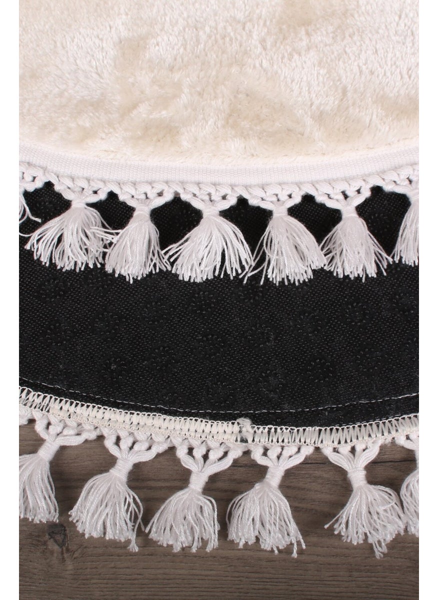 Bonny Home Relax Cream Round 120X120 cm Pompom Fringed Non-Slip Based Machine Washable Bath Mat  - Image 5