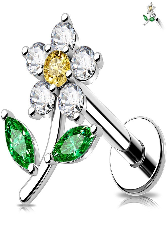 Melighting MeIighting Flower Helix Earring 16G Internally Threaded Cartilage Earring Stainless Steel 316L Clear CZ 8 mm Flat Back Earring Tragus Stud Conch Earring for Women - Image 1