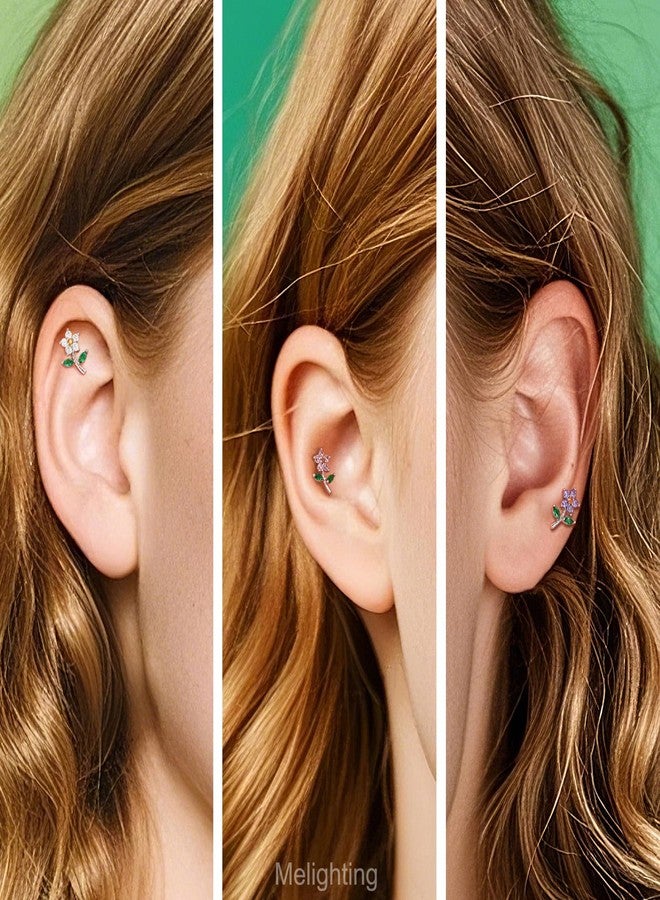 Melighting MeIighting Flower Helix Earring 16G Internally Threaded Cartilage Earring Stainless Steel 316L Clear CZ 8 mm Flat Back Earring Tragus Stud Conch Earring for Women - Image 5