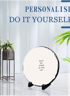 Protective Printed White Round Shape Marble Photo Frame for Table Top Trust The Timing Of Your Life