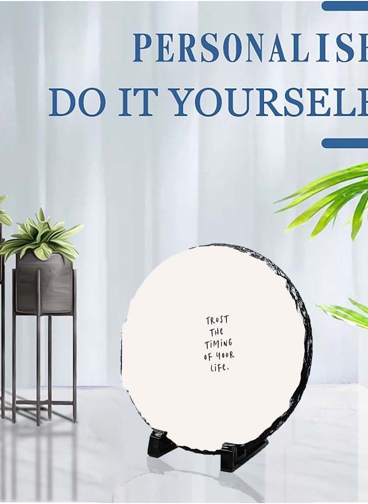 Service Zone - Protective Printed White Round Shape Marble Photo Frame for Table Top Trust The Timing Of Your Life - Image 1