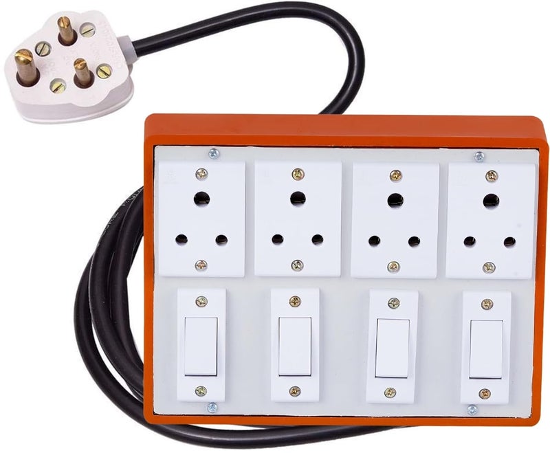 Cordnet Cordnet Premium Extension BoardWIth Brown Four Socket Four Switch 2 Meter Long Wire  - Image 1