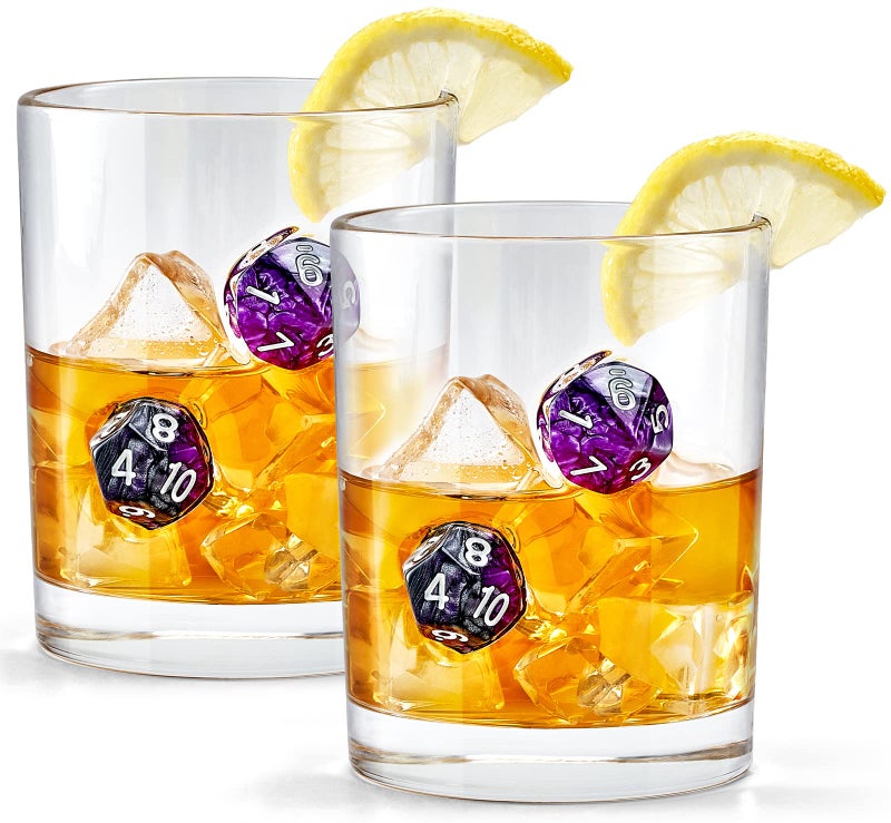LIIGEMI Old Fashioned Glasses Set of 2Handmade Whiskey Glass with Purple Polyhedral dices Embedded Cocktail Glass 10ozPurple
