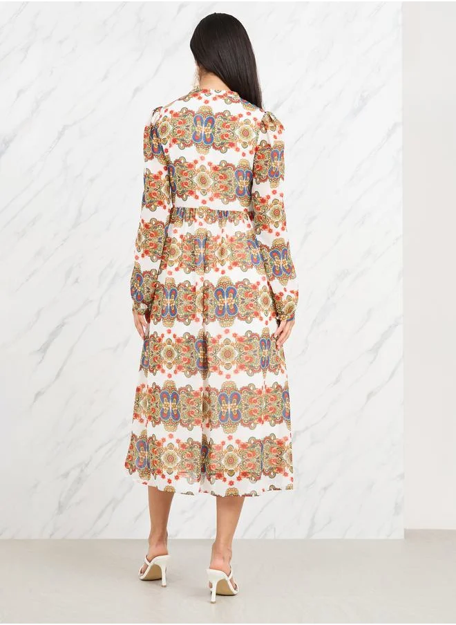 Styli Printed Tiered Midi Dress