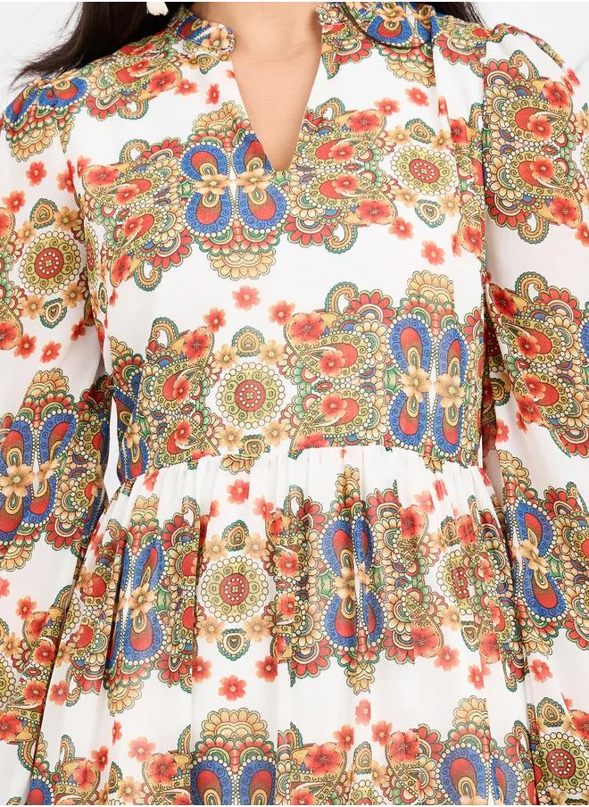Styli Printed Tiered Midi Dress
