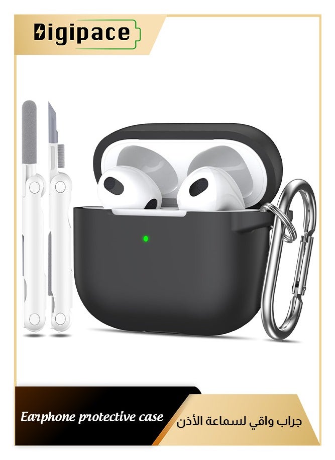 Digipace - 2 Pieces Airpod 3rd Generation Case with Cleaner Kit and Earphone Hook Cover, Soft Silicone Protective Case for Airpods 3 2021(Black) - Image 1