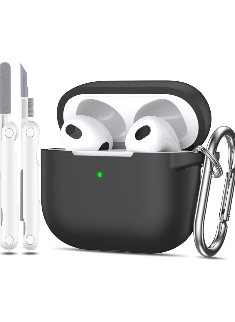 Digipace - 2 Pieces Airpod 3rd Generation Case with Cleaner Kit and Earphone Hook Cover, Soft Silicone Protective Case for Airpods 3 2021(Black) - Image 1