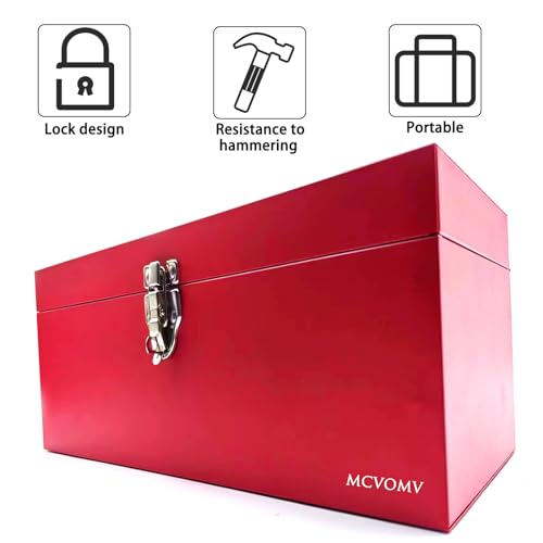 Mcvomv 16" Portable Metal Toolbox Large Tool Box 18-Gauge Fishing Tackle Box Stee Tool Box Drawer Organizer With Metal Latch and Handle Red - Image 2