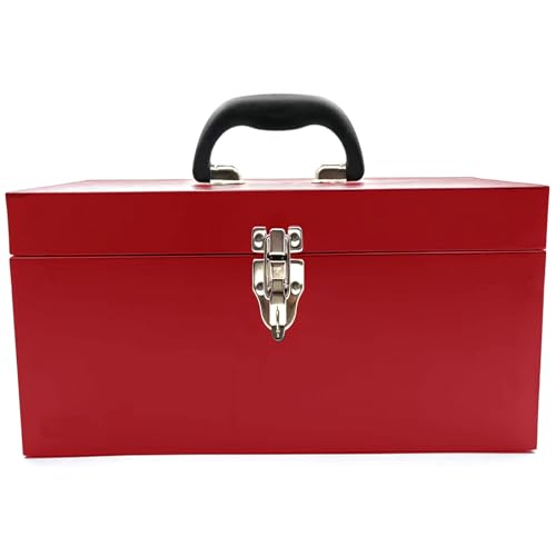 Mcvomv 16" Portable Metal Toolbox Large Tool Box 18-Gauge Fishing Tackle Box Stee Tool Box Drawer Organizer With Metal Latch and Handle Red - Image 1