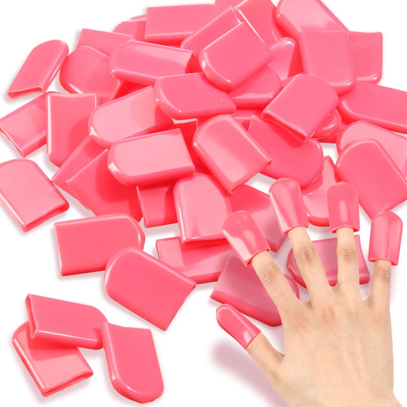 Loopeer 50 Pcs 0.94 x 1.57'' Tanning Finger Tips UV Protection Nail Protector Polish Protector for Fingers PVC Covers Gel Nail Remover Caps Sleeves for Tanning Beds UV Rays(Pink) - Image 2