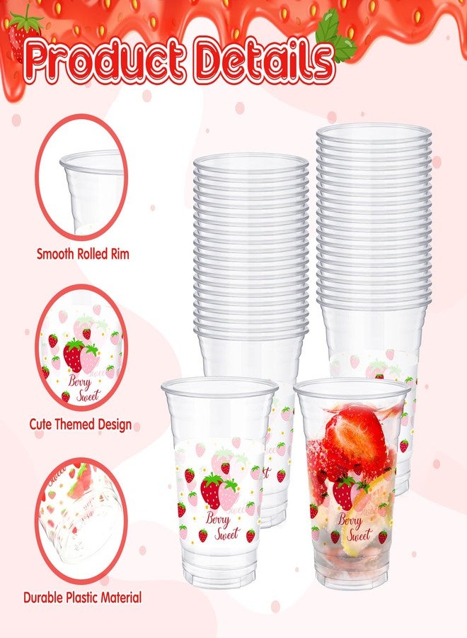 Potchen 100 Pcs 12 oz Strawberry Disposable Plastic Cups Strawberry Flower Clear Plastic Cups Pink Red Party Favors for Birthday Baby Shower Summer Fruit Party - Image 5