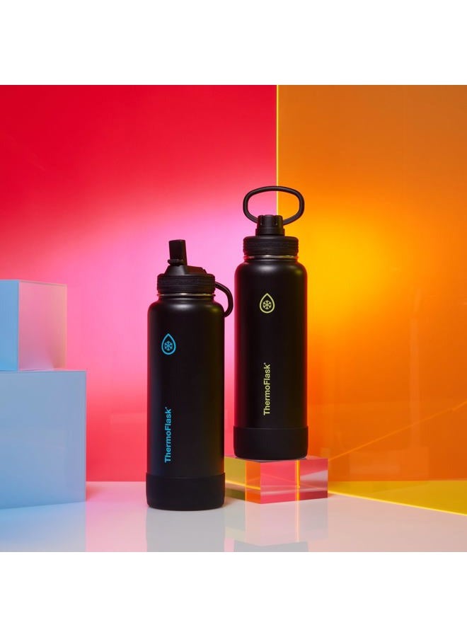 ThermoFlask زجاجة ماء من الفولاذ المقاوم للصدأ بسعة 40 أونصة مع جدار مزدوج وعزل فراغي وغطاء مع قشة، كسوف كهربائي - Image 4