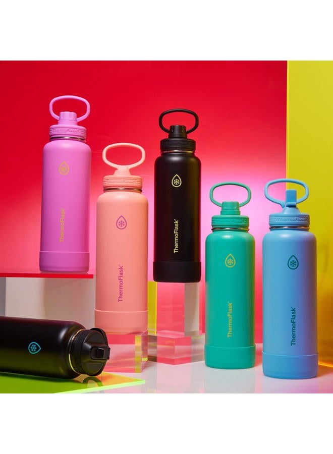 ThermoFlask زجاجة ماء من الفولاذ المقاوم للصدأ بسعة 40 أونصة مع جدار مزدوج وعزل فراغي وغطاء مع قشة، كسوف كهربائي - Image 5